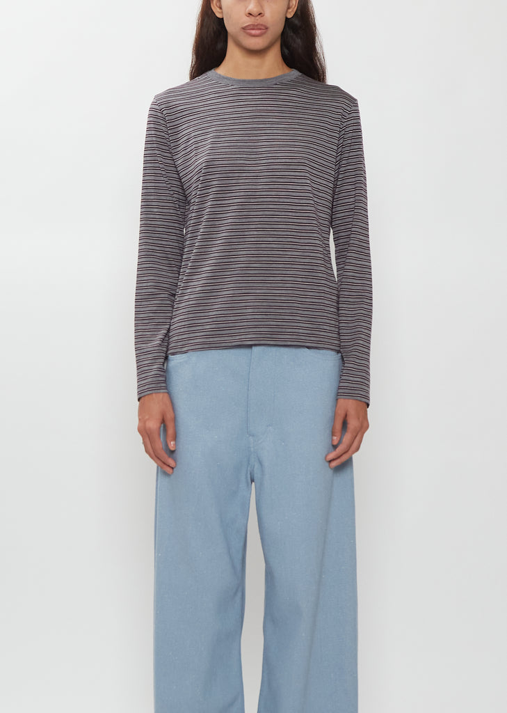 Soft Smooth Wool Stripe Jersey Long Sleeve Tee