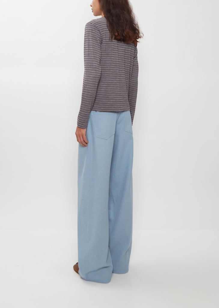 Soft Smooth Wool Stripe Jersey Long Sleeve Tee