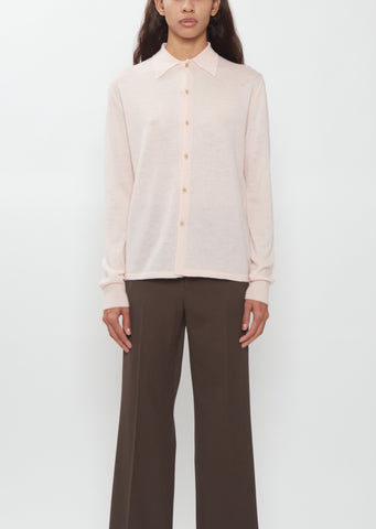 High Gauge Cashmere Shirt Cardigan — Light Pink