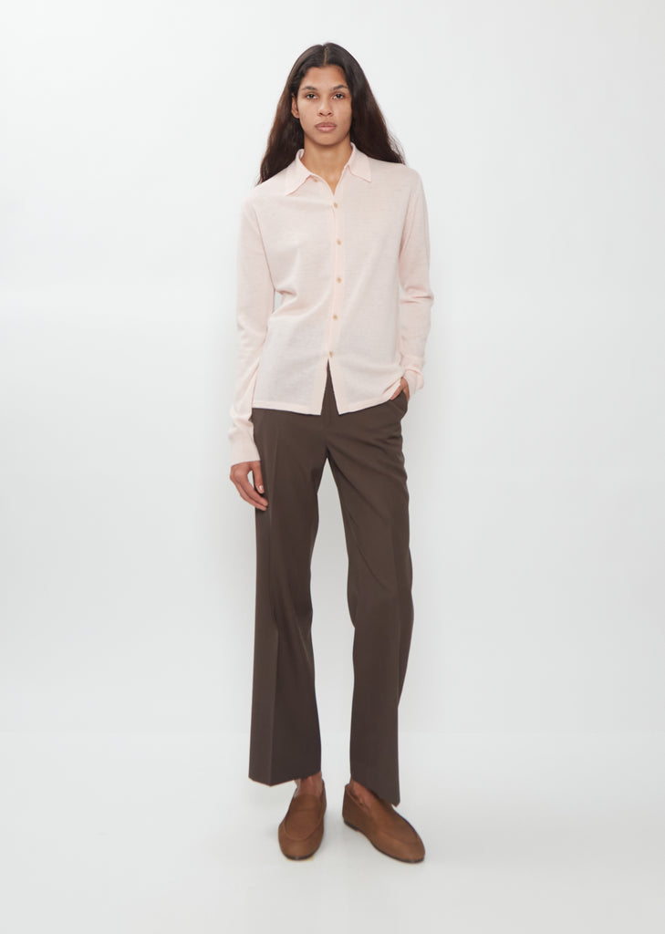 High Gauge Cashmere Shirt Cardigan — Light Pink