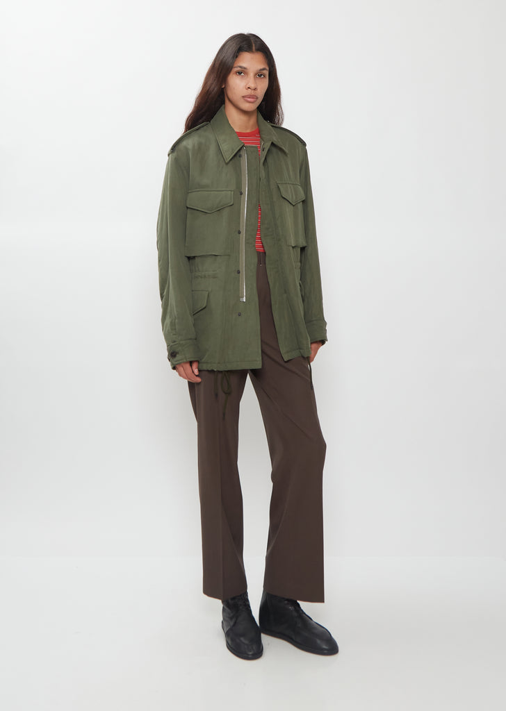 Brushed Silk Linen Padded Blouson