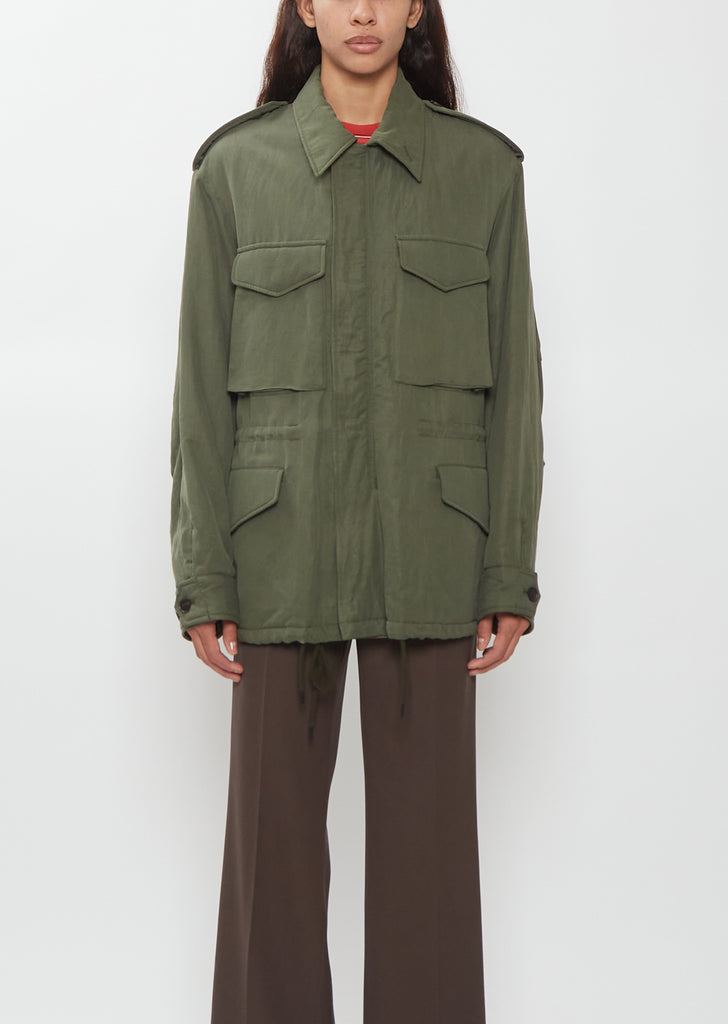 Brushed Silk Linen Padded Blouson