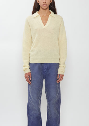 Alpaca Sheer Knit Skipper Polo