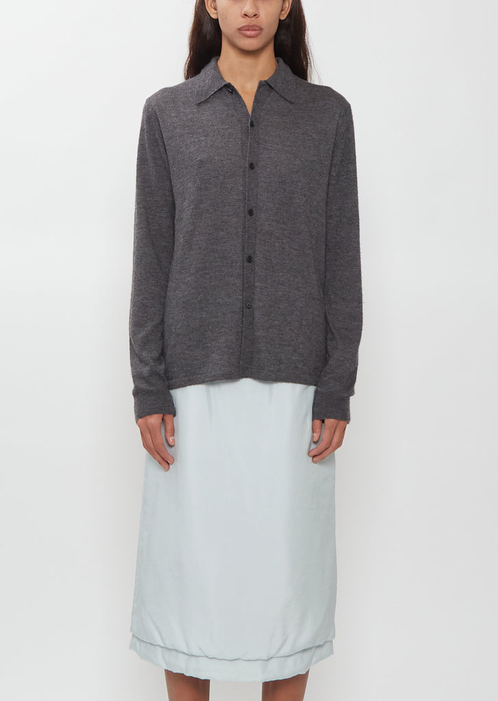 High Gauge Cashmere Shirt Cardigan — Charcoal