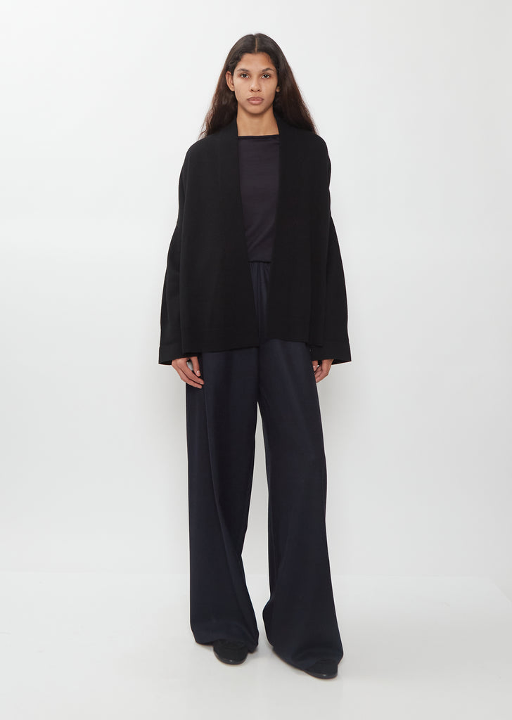 Cashmere Ribbed Trim Cardigan — Black