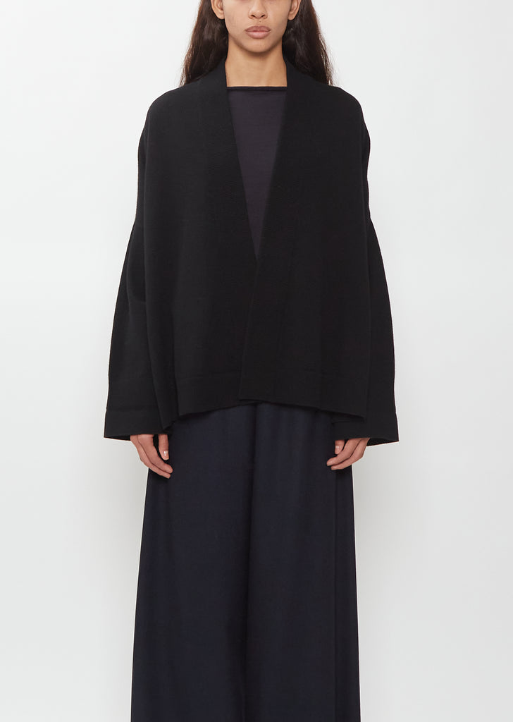 Cashmere Ribbed Trim Cardigan — Black
