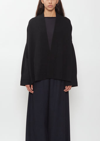 Cashmere Ribbed Trim Cardigan — Black