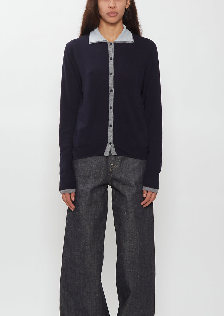 Wool Knit Polo Cardigan