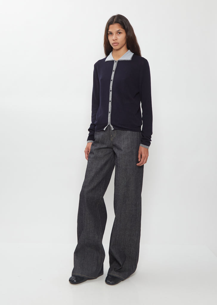 Wool Knit Polo Cardigan