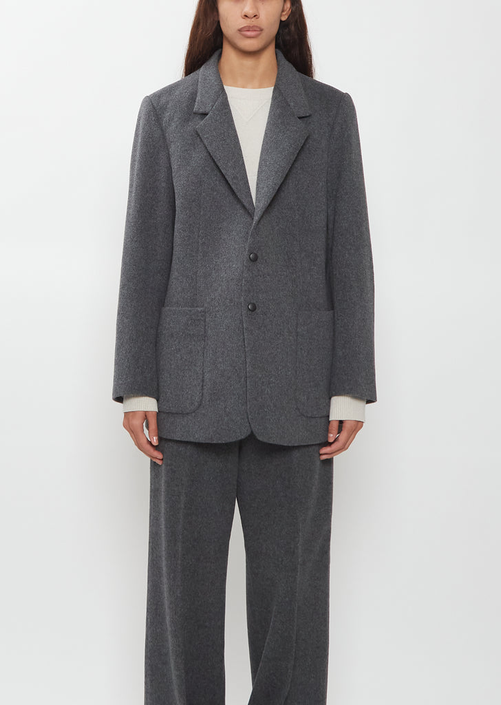 Wool Flannel Blazer w/ Leather Press Buttons