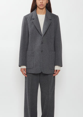 Wool Flannel Blazer w/ Leather Press Buttons