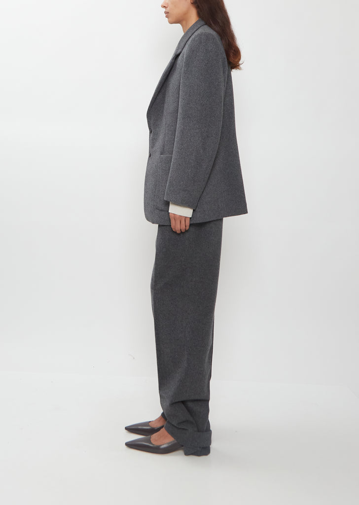 Wool Flannel Blazer w/ Leather Press Buttons