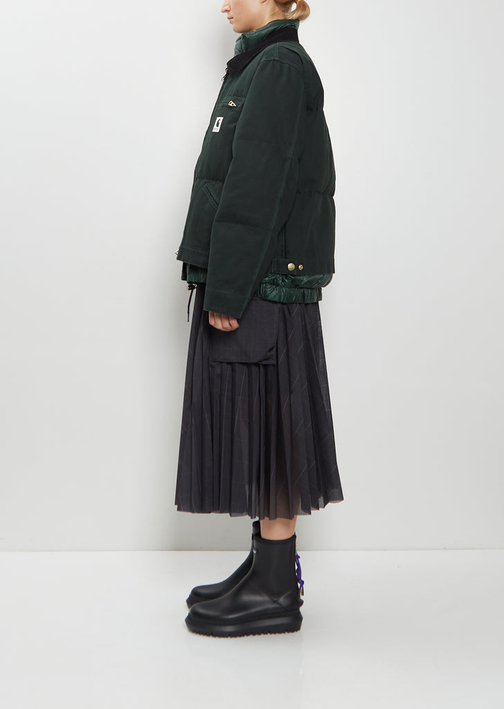 Washed Cotton Denim Duck Puffer Jacket — Green