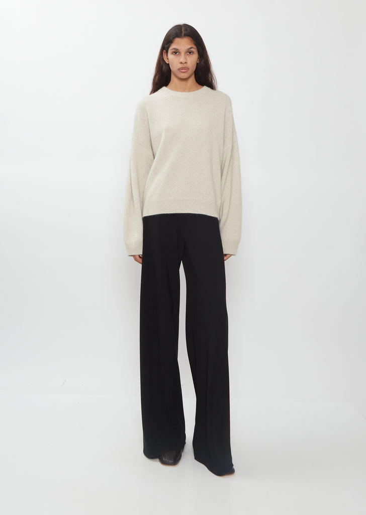 Tristan Crewneck Wool Yak Sweater — Stone