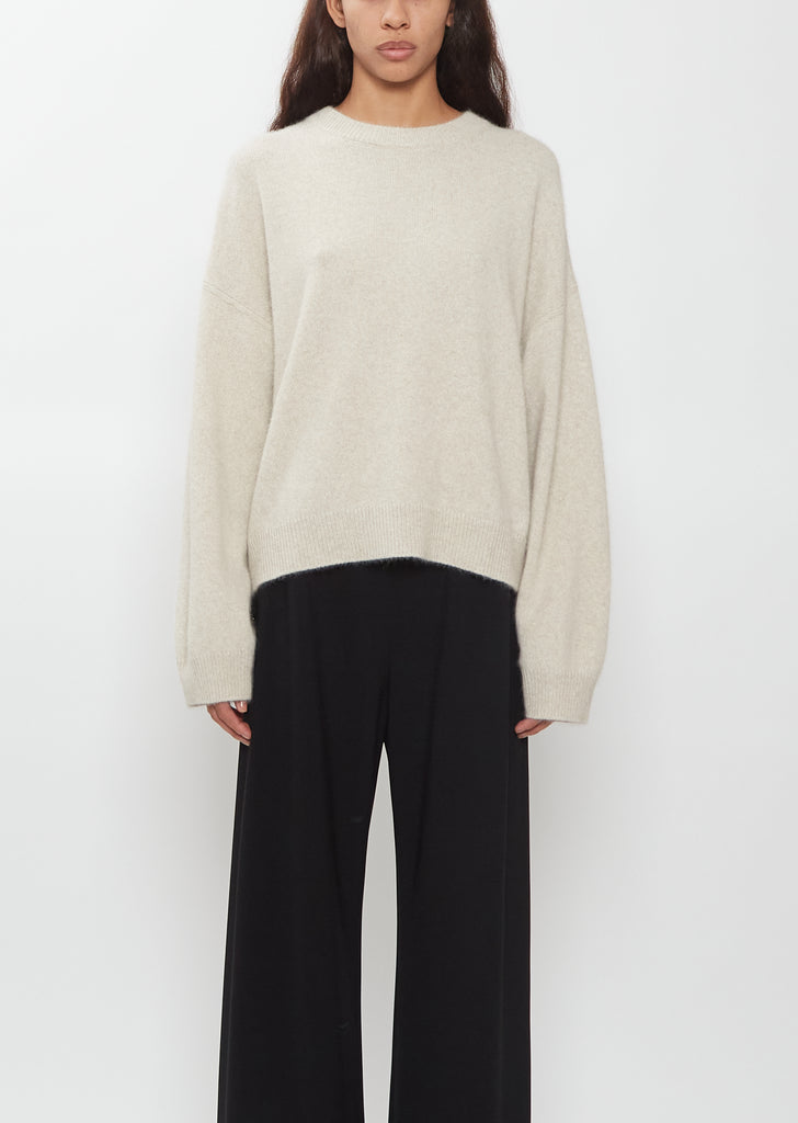Tristan Crewneck Wool Yak Sweater — Stone