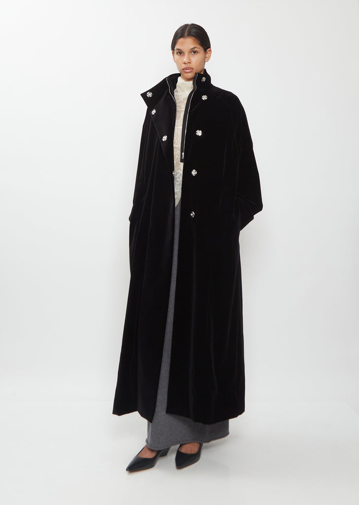 High Collar Raglan Velvet Coat