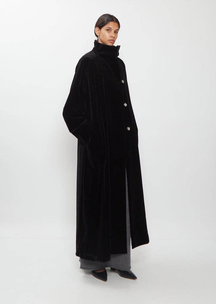 High Collar Raglan Velvet Coat