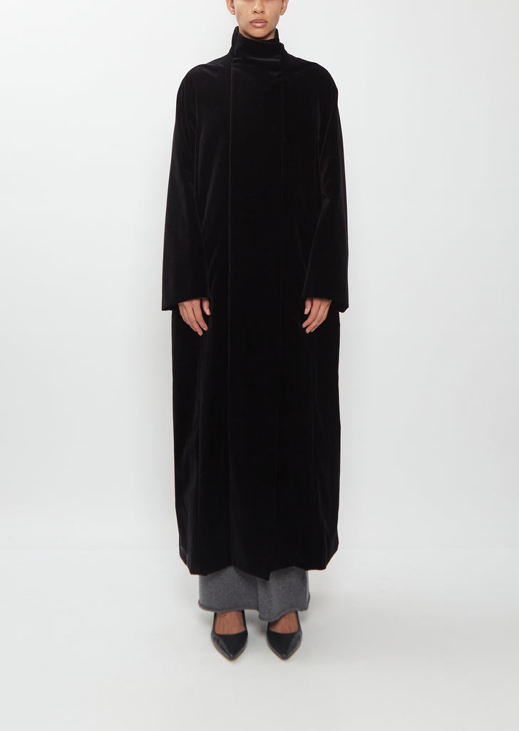 High Collar Raglan Velvet Coat