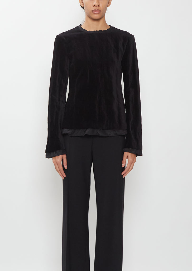 Cotton Velvet Crewneck Top — Black