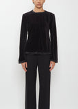 Cotton Velvet Crewneck Top — Black