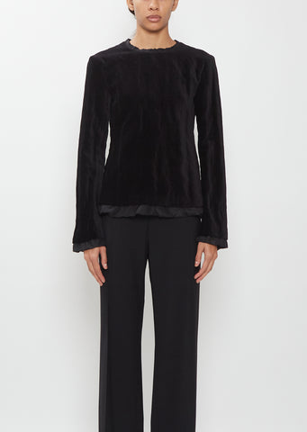 Cotton Velvet Crewneck Top — Black