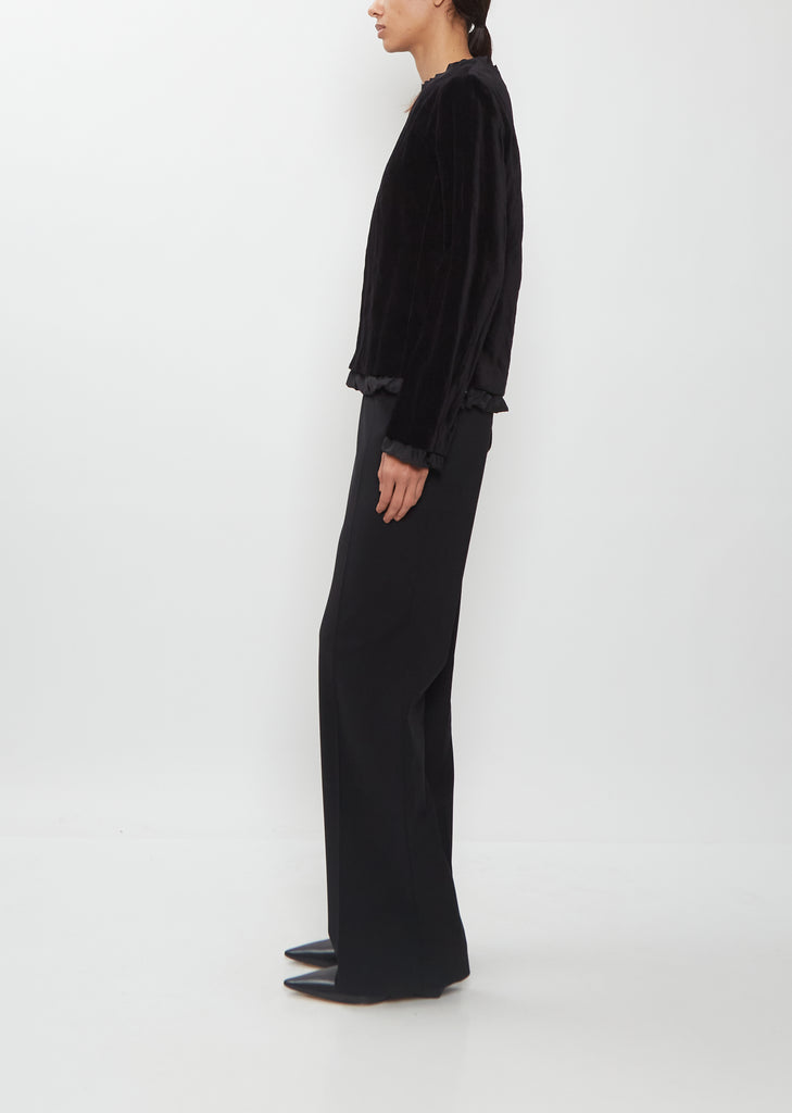 Cotton Velvet Crewneck Top — Black