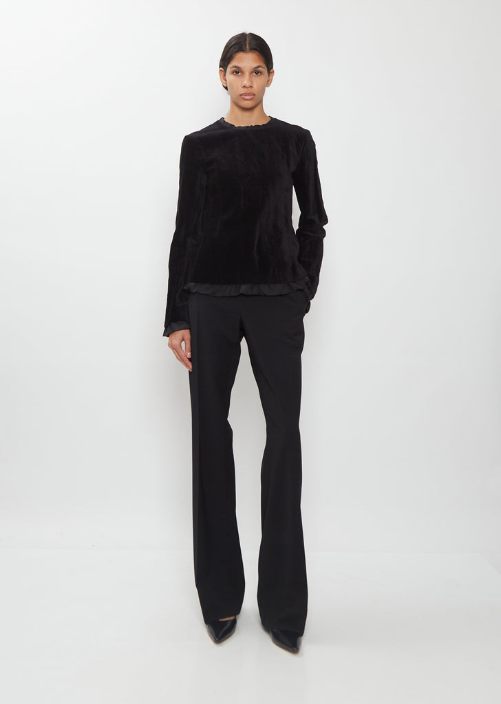 Cotton Velvet Crewneck Top — Black