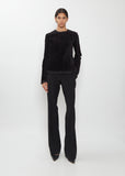 Cotton Velvet Crewneck Top — Black