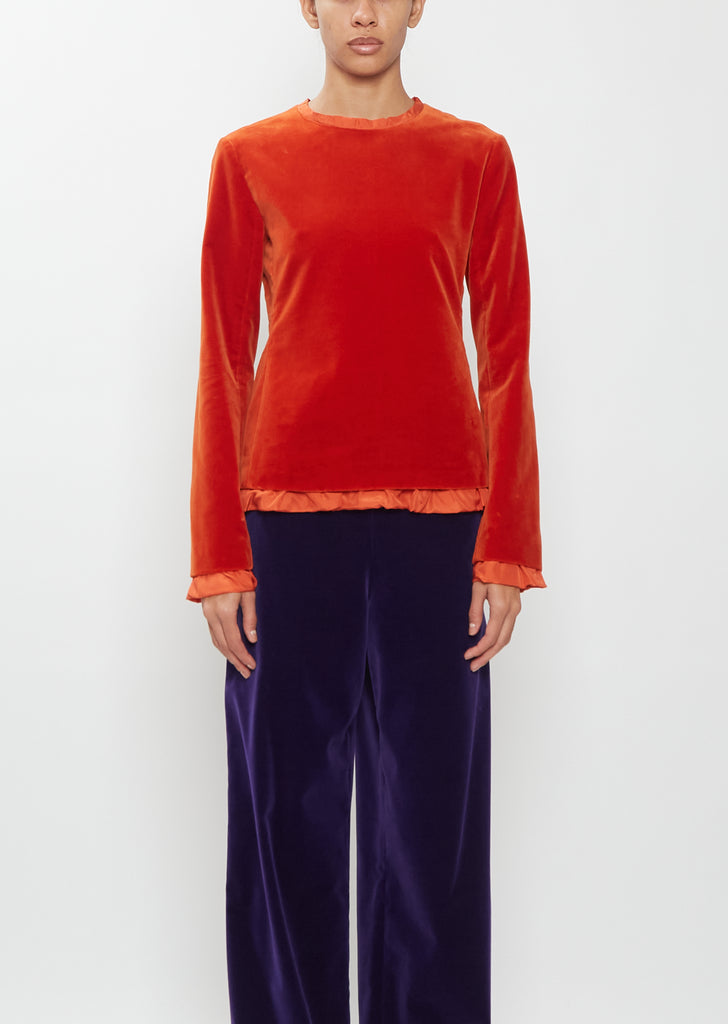 Cotton Velvet Crewneck Top — Deep Persimmon