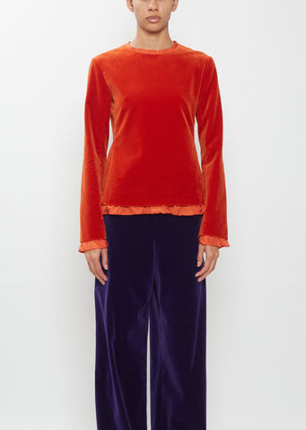 Cotton Velvet Crewneck Top — Deep Persimmon