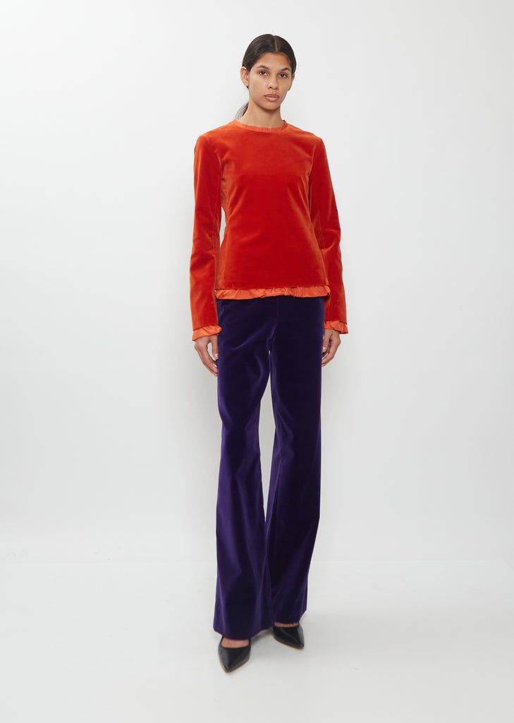 Cotton Velvet Crewneck Top — Deep Persimmon