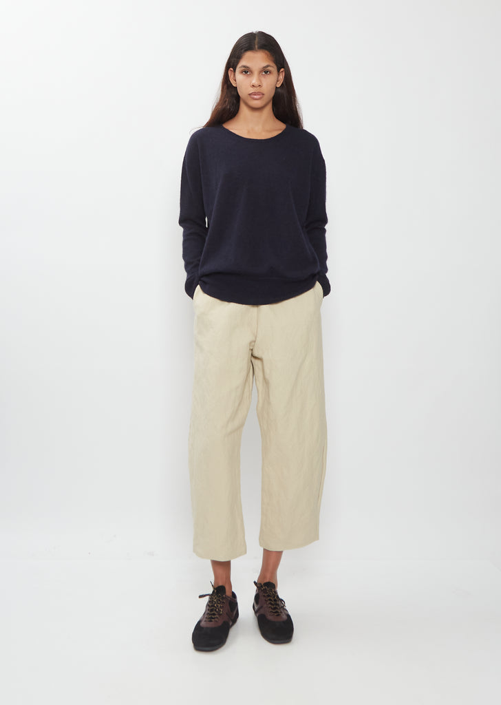 Wool Cotton Curved Cropped Pants — Natural