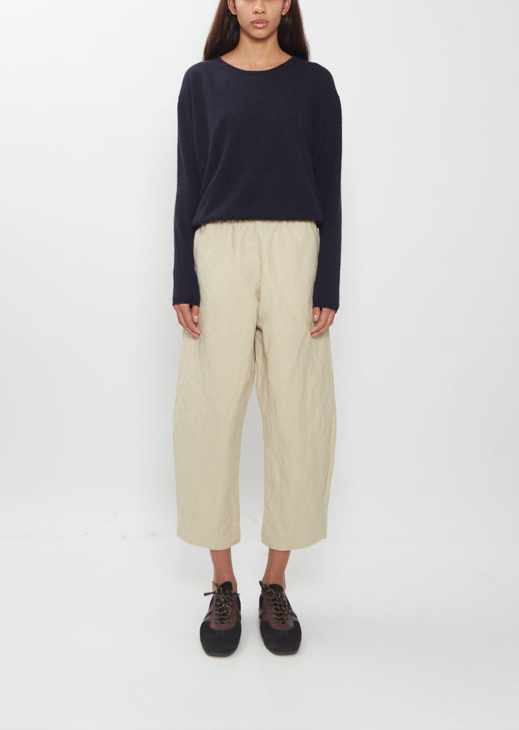 Wool Cotton Curved Cropped Pants — Natural