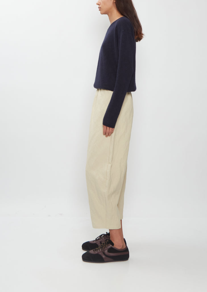 Wool Cotton Curved Cropped Pants — Natural