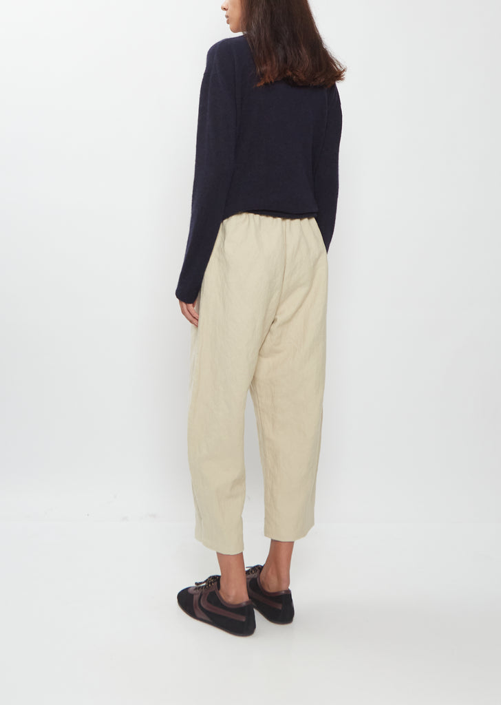 Wool Cotton Curved Cropped Pants — Natural