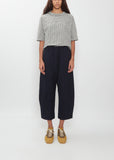 Wool Cotton Curved Cropped Pants — Blue