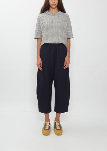 Wool Cotton Curved Cropped Pants — Blue