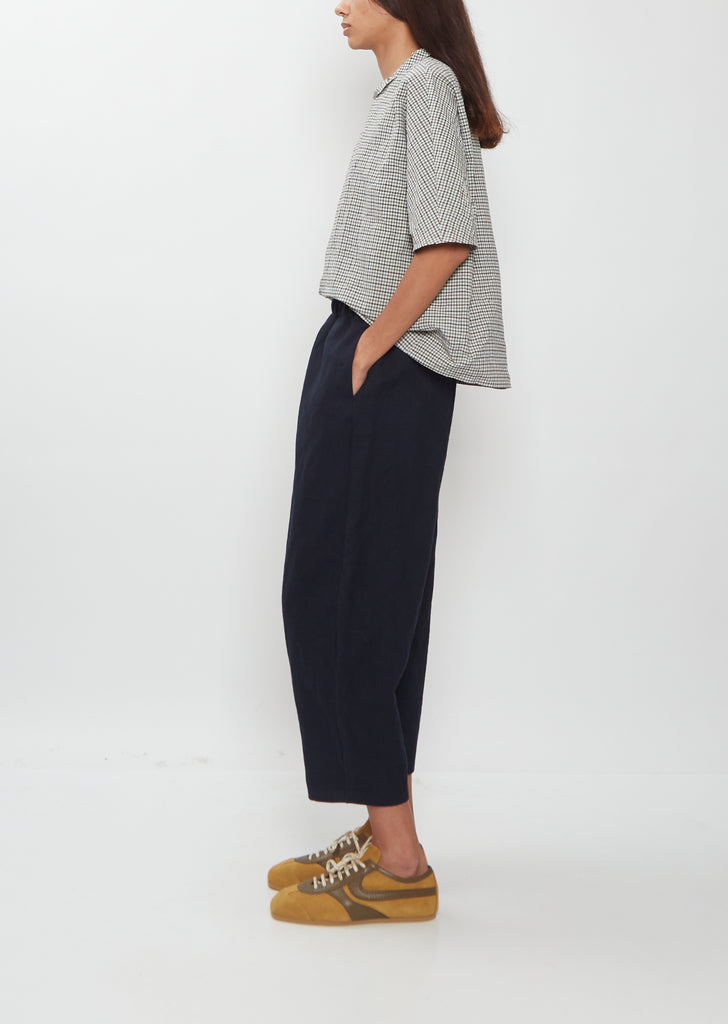 Wool Cotton Curved Cropped Pants — Blue