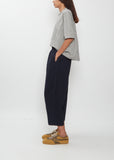 Wool Cotton Curved Cropped Pants — Blue