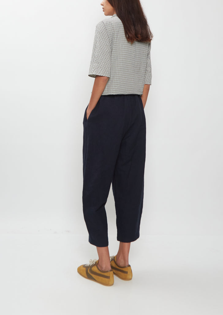 Wool Cotton Curved Cropped Pants — Blue