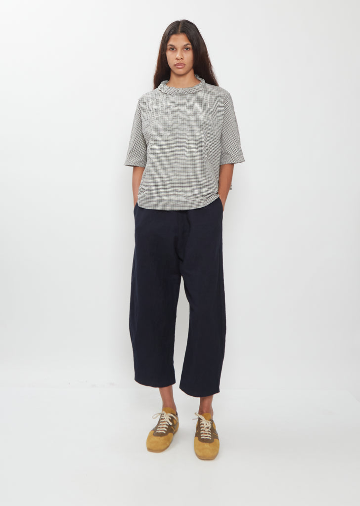 Wool Cotton Curved Cropped Pants — Blue