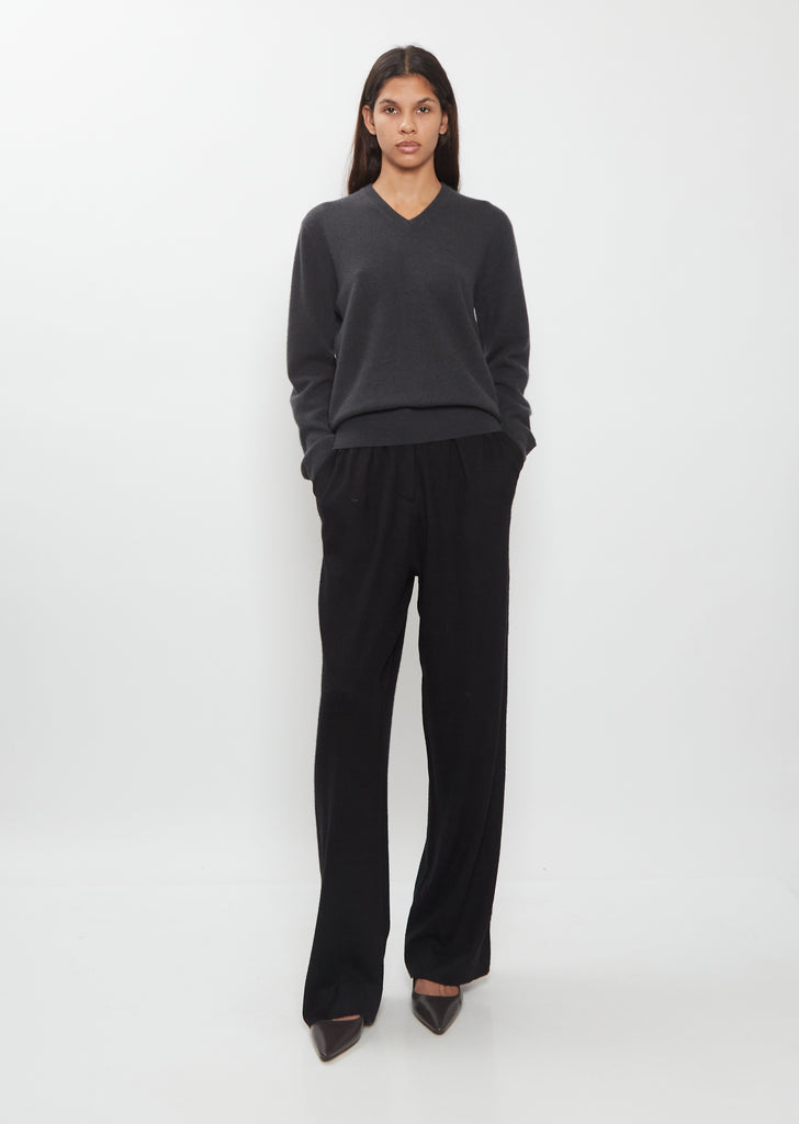 Mini V-Neck Cashmere Sweater — Charcoal