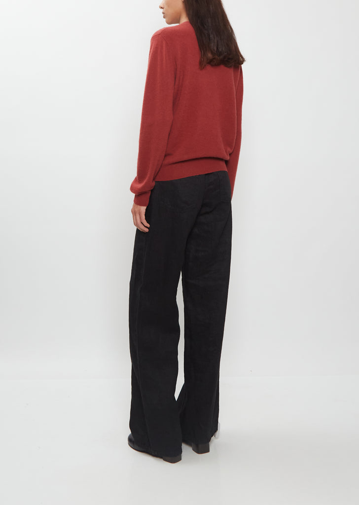 Mini R-Neck Cashmere Sweater — Burgundy