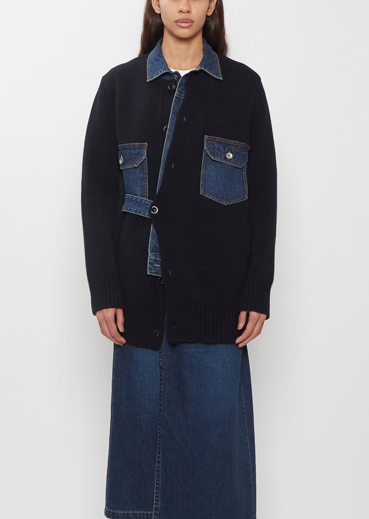 Denim x Wool Knit Cardigan
