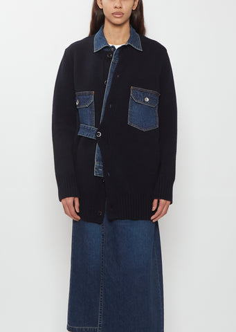 Denim x Wool Knit Cardigan
