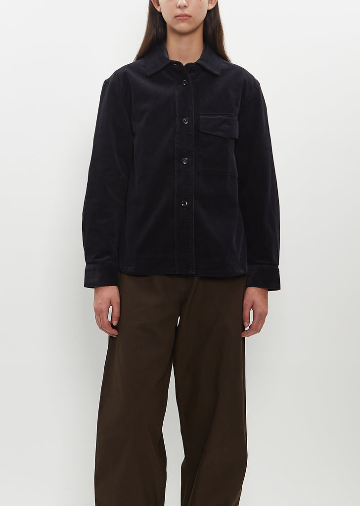 Cotton Corduroy Single Pocket Overshirt — Black