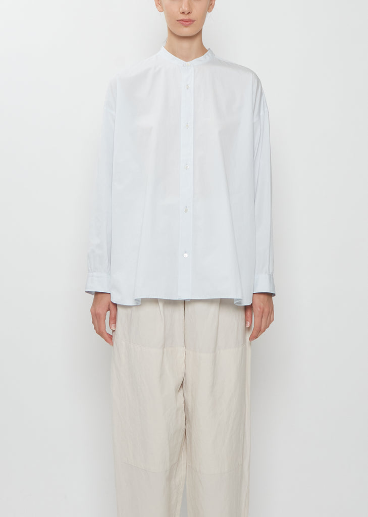 Band Collar Simple Cotton Shirt — Ice Blue