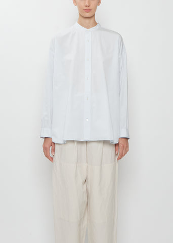 Band Collar Simple Cotton Shirt — Ice Blue
