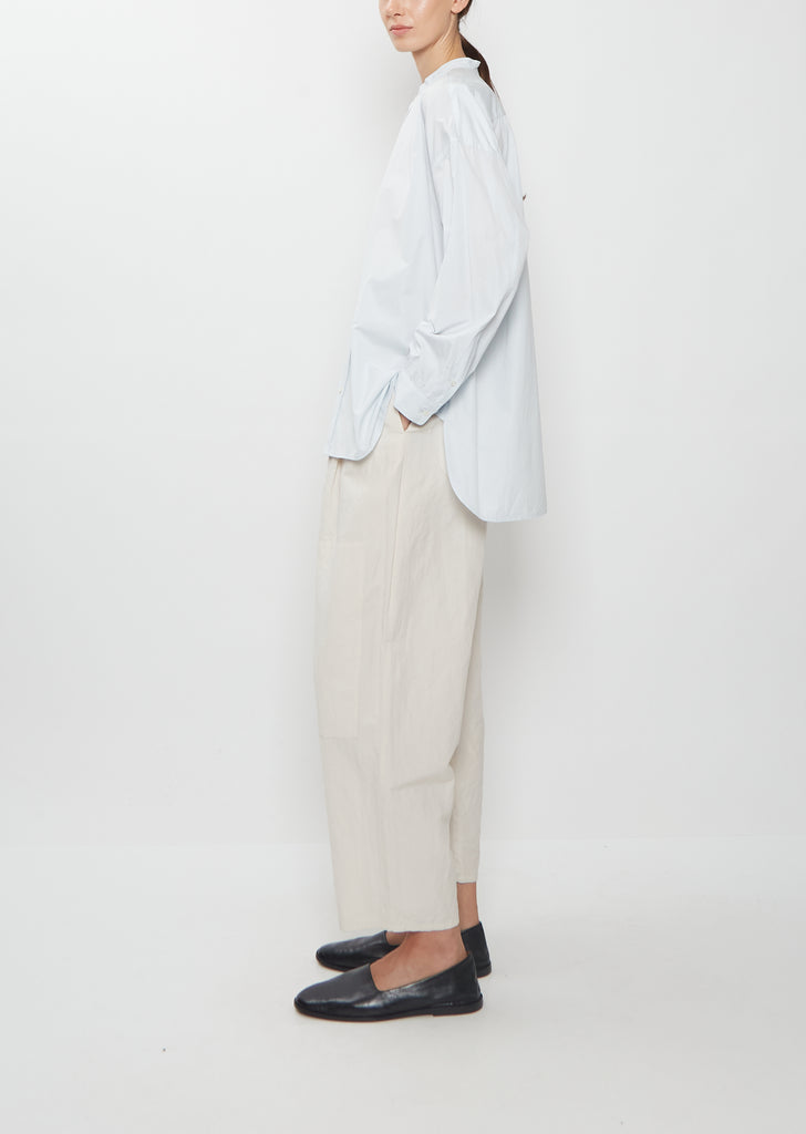 Band Collar Simple Cotton Shirt — Ice Blue