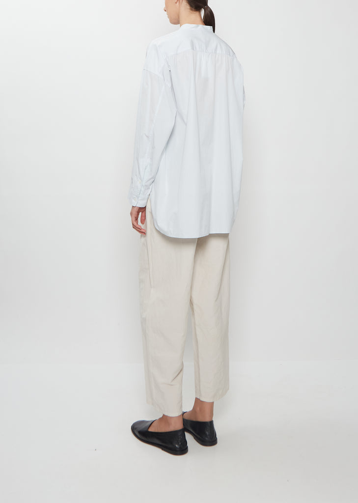 Band Collar Simple Cotton Shirt — Ice Blue